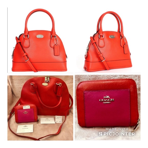 Coach Handbags - Coach Cora Domed Orange Leather Satchel & Wallet